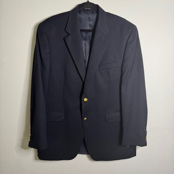 Lauren Ralph Lauren Men's Navy Wool Sports Coat Blazer Gold Buttons Size 44L - Picture 1 of 8